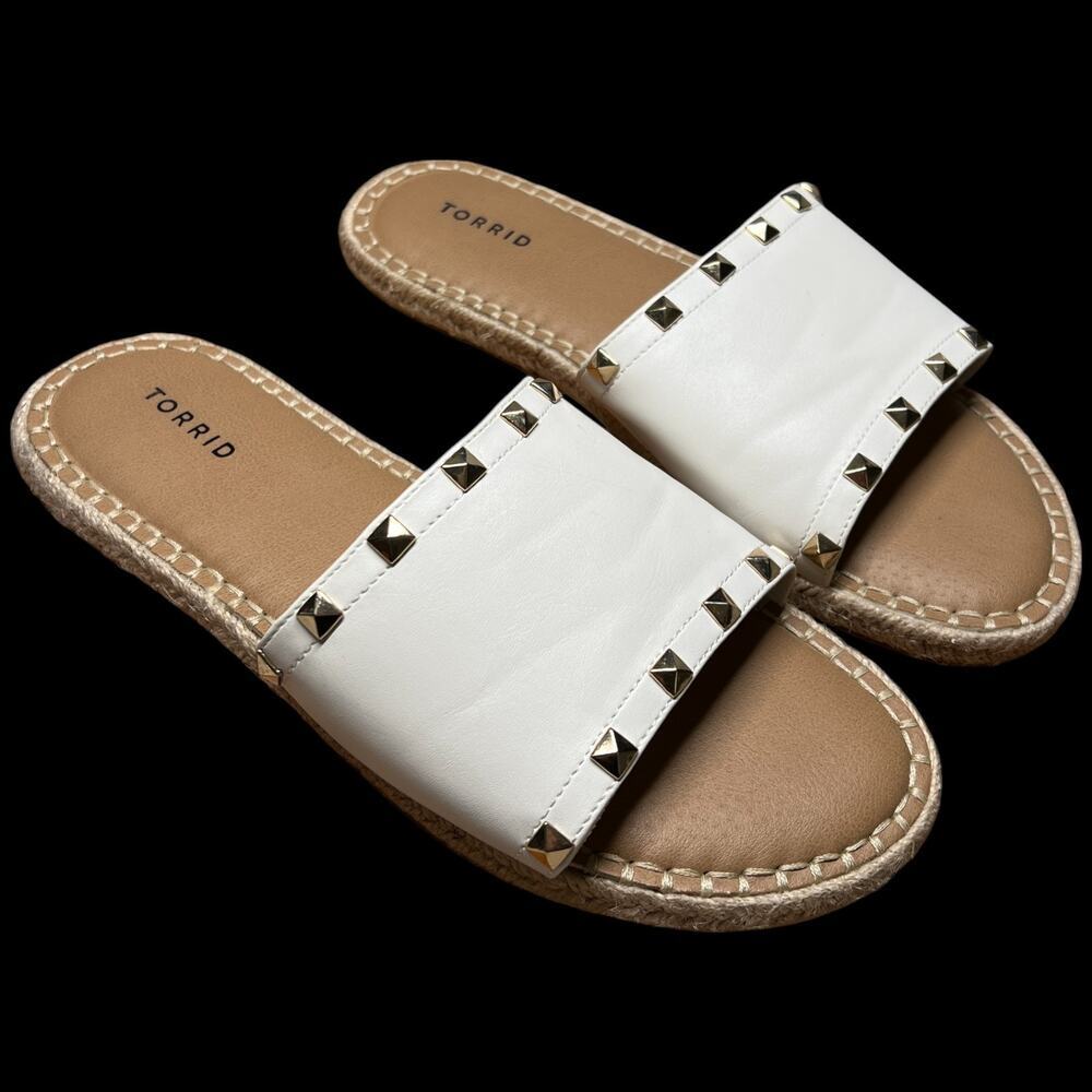 Torrid Women's Size 9WW White Leather Espadrilles Gold Studs Slides Plus Size - Picture 7 of 12